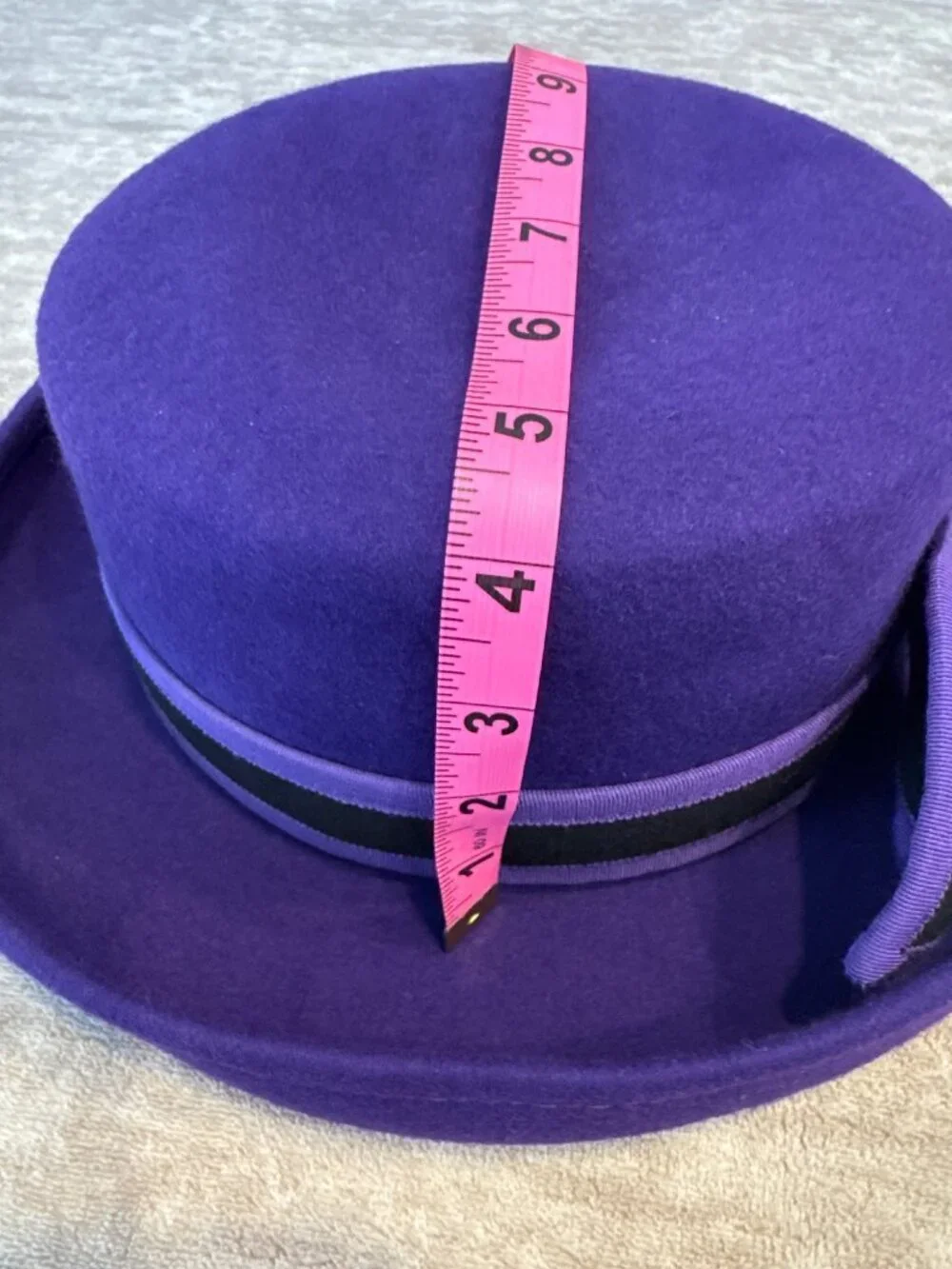 Vtg Purple Wool Bowler Hat Black Ribbon Made USA Compagne International Express
